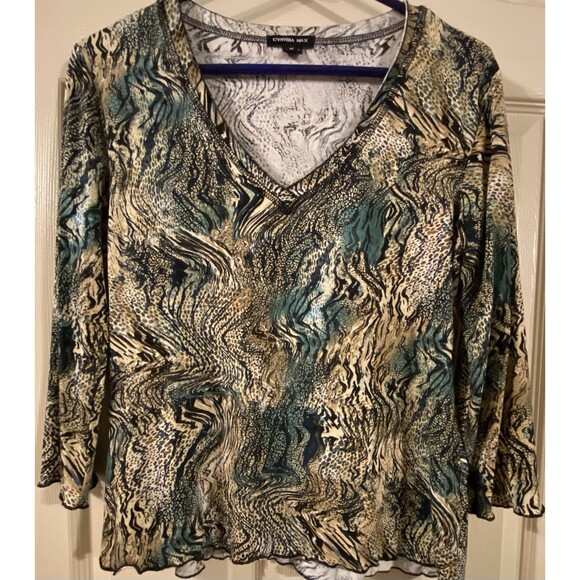 Vintage Y2K 3/4 sleeve T Shirt fairy lettuce trim whimsy Artsy 90s Animal Print - Picture 6 of 16